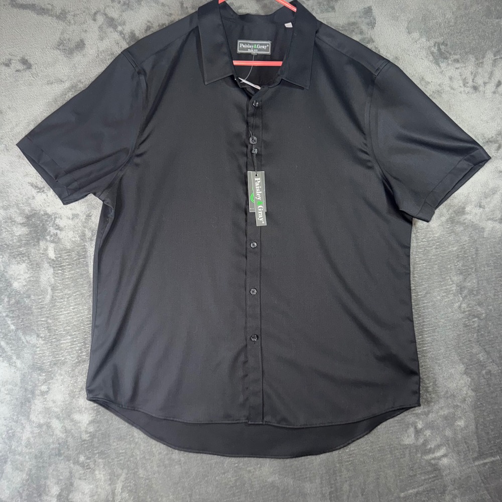 NWT Mens XXL Paisley & Gray Button Down Shirt Black New Slim Fit Short Sleeve